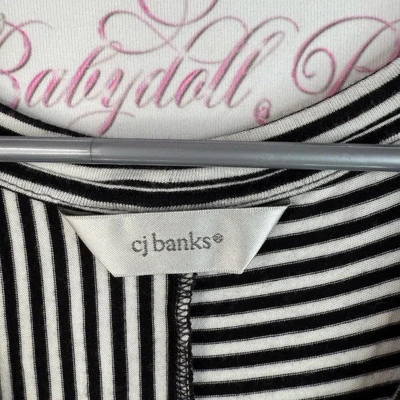 CJ Banks mini dress or long top Black and White Striped stripes Lace Accents - Picture 8 of 13